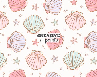 Summer Seamless Pattern, Mermaid Pattern for Fabric Sublimation, Shells Fabric design, Commercial use