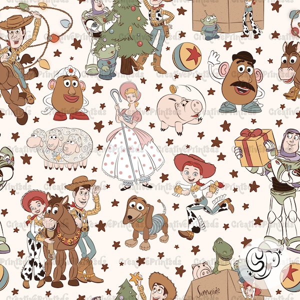 Story Friends Seamless Pattern, Christmas Toys Seamless file for fabric printing