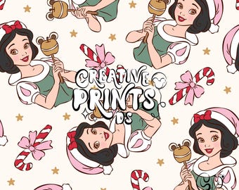 Magical Princess Christmas Seamless PNG, Classic Fairytale Mouse Apple Pattern Sublimation, Cream Candy Cane DTF Digital Download
