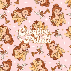 Magical Princess Seamless Pattern, Cute Belle seamless file for fabric Sublimation