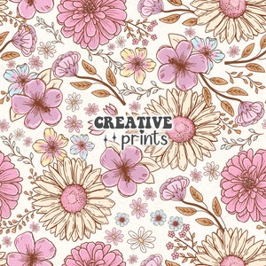 Spring Floral Seamless Repeat Pattern, Boho floral seamless file for fabric printing, Commercial use
