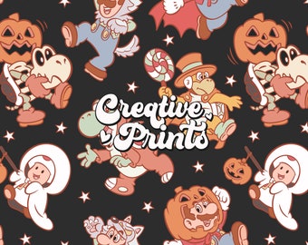 Halloween Video Game seamless pattern, Game Friends seamless file, Seamless Repeat Pattern for fabric Sublimation