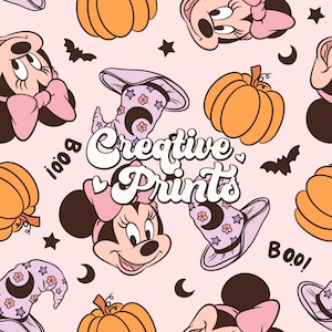 Cute Mouse Witch Seamless Pattern, Pumpkin Seamless file for fabric Sublimation
