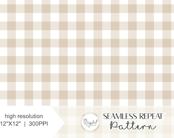 Gingham Seamless Pattern Boho Neutral for Commercial Use, Gingham Seamless Pattern, Seamless Repeat Pattern, Cottage