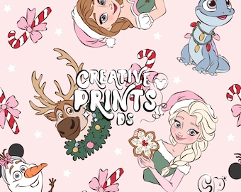 Ice Princess Christmas Seamless PNG, Winter Fairytale Snowman Pattern Sublimation, Holiday Reindeer Lizard Seamless Fabric Graphic