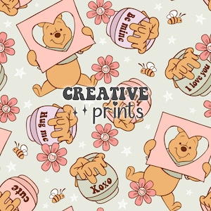 Valentine’s Day Seamless Pattern, Winnie the Pooh Seamless file for fabric Sublimation, Digital Download