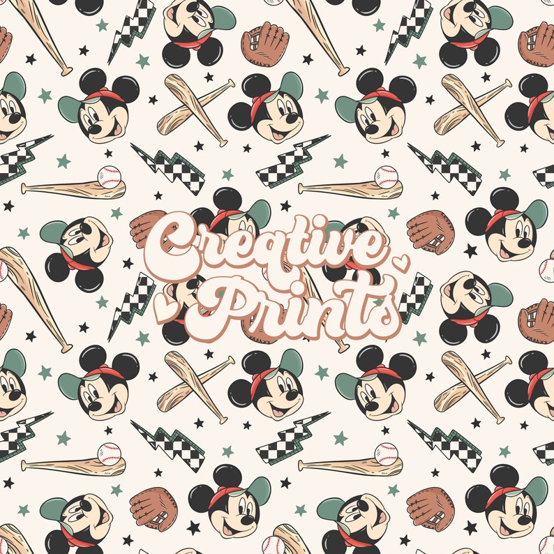 Baseball Mouse Seamless Pattern for boys, Mouse Seamless file, Seamless Repeat Pattern for fabrics image 2