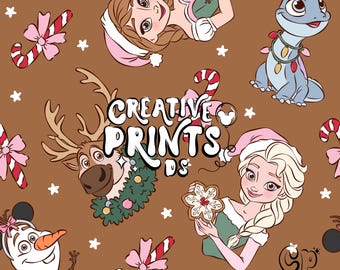 Ice Princess Christmas Seamless PNG, Winter Fairytale Snowman Pattern Sublimation, Holiday Reindeer Lizard Seamless Fabric Graphic