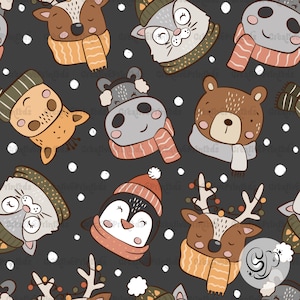 Christmas Woodland Animals Seamless Pattern, Winter Seamless file