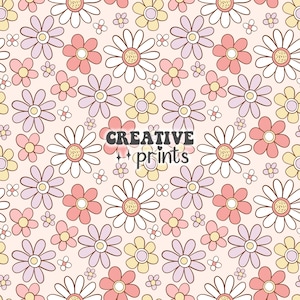 Spring flowers seamless pattern, flowers with hearts seamless file, Pastel flowers fabric pattern