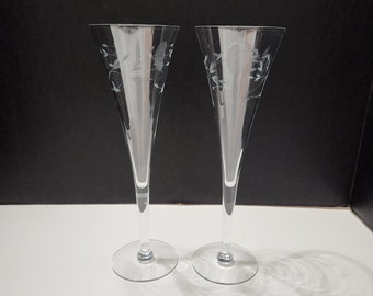 Princess House Heritage Etched Crystal Champagne Toasting Flutes Set Of 2