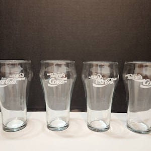 Vintage Coca-Cola, Enjoy Coke 16 oz Glasses - White Lettering On Clear Glass By Libby Set of 4