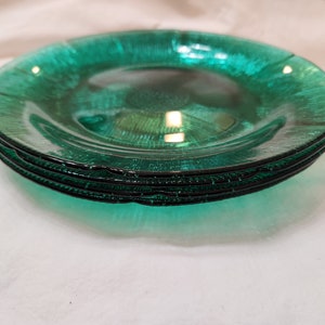 Forte Crista Mexico Forest Green Glass Flower Embossed Dish Set Of 7 - 4 Plates & 3 Bowls