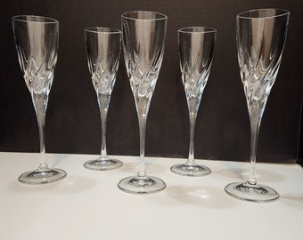 Royal Doulton Elegance Pattern Crystal Champagne Flutes Set Of 5, Crystal Barware