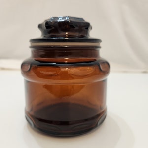 Small Brown / Dark Amber Glass Jar & Lid With Seal, Thumbprint Glass Apothecary Jar
