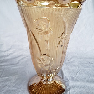 Carnival Glass Iris & Herringbone Flora Gold 9&quot; Flower Vase by Jeanette Glass Company
