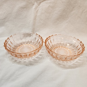 Windsor Diamond Pattern Pink Depression Glass Finger Bowls/ Berry Bowls Set Of 2, By Jeanette Glass Company