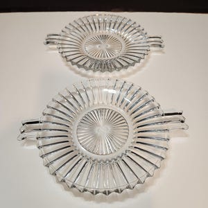 Heisey Ridgeleigh Pattern Ribbed Glass Cheese Plates With Tab Handles - Set Of 2