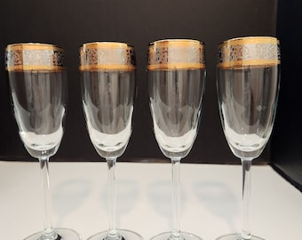 Baroque 24k Gold & Platinum Crystal Champagne Flutes Set Of 4