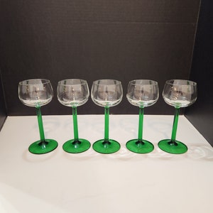 Vintage Rhine Wine Glasses Emerald By Cristal D&#39;Arques France Set Of 5, Green Stem & Foot , Clear Bowl