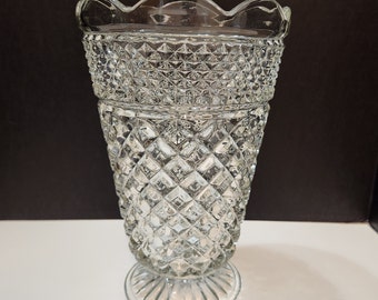 Wexford Pattern 10" Vintage Clear Glass Footed Flower Bouquet Vase By Anchor Hocking