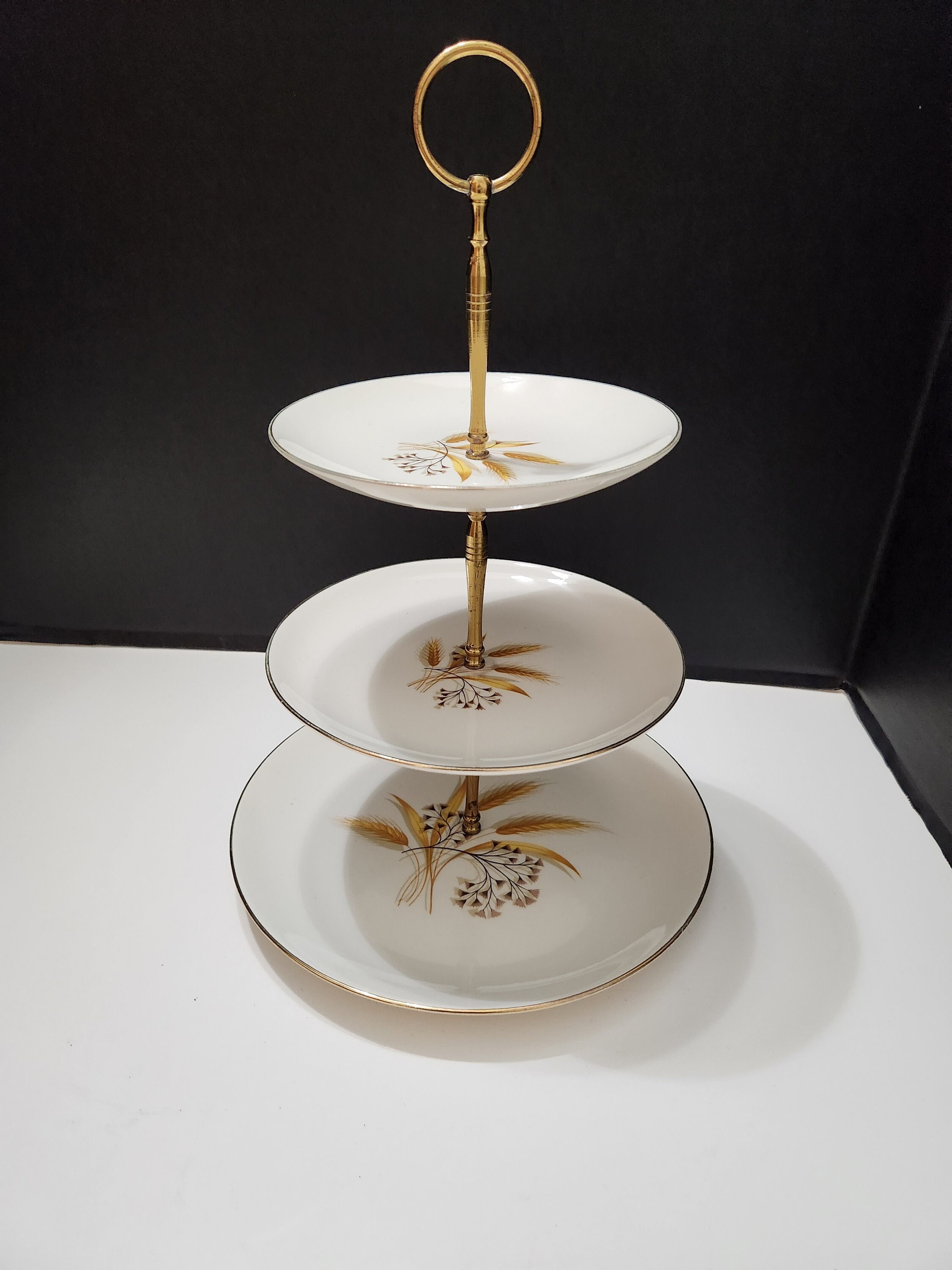 Vintage Homer Laughlin Golden Wheat Three Tiered Serving Tray With