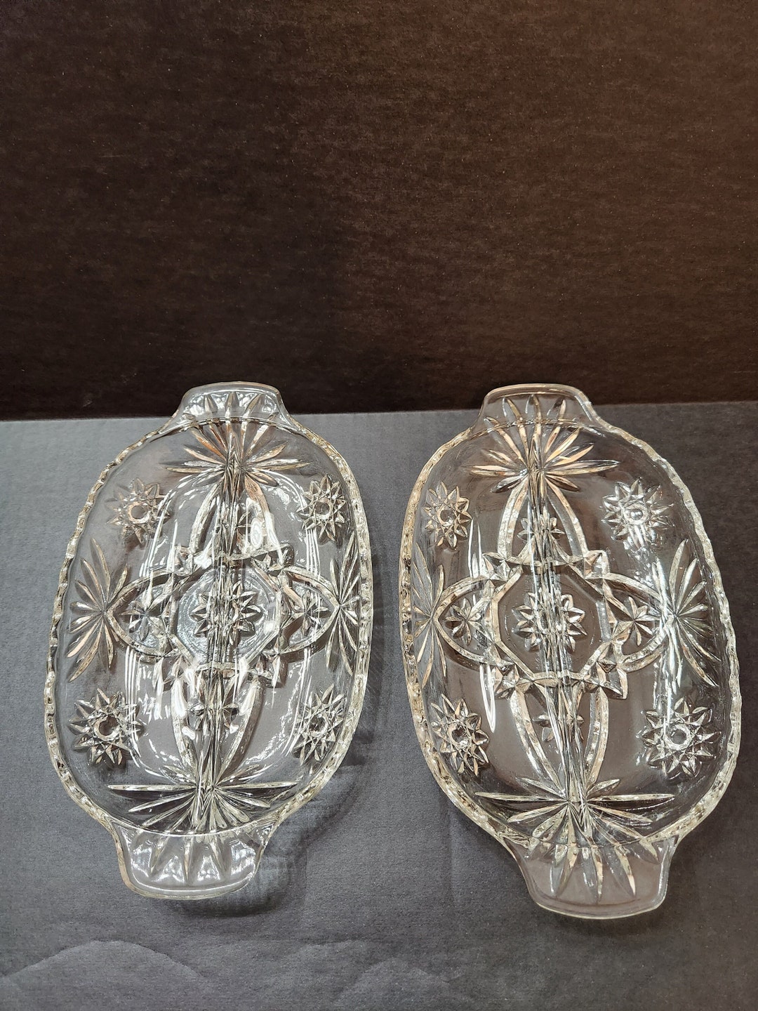 Set of 2 Vintage Oval Two Part Divided Clear Glass Relish Serving ...