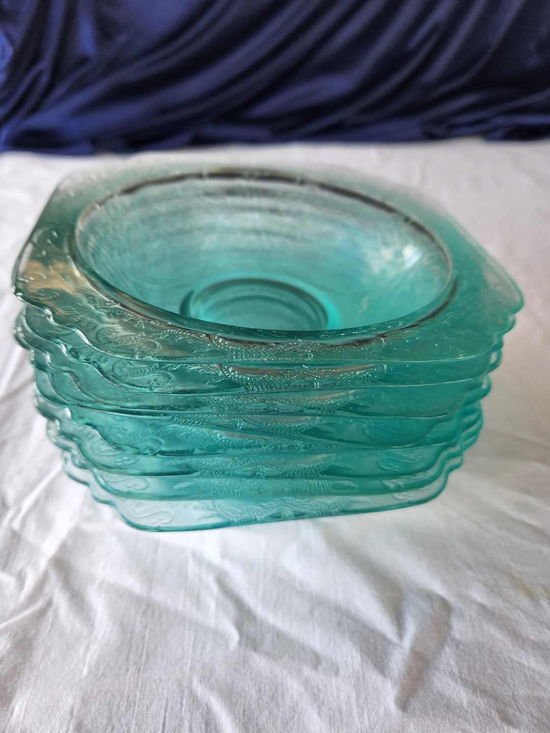 Madrid Recollection Set of 8 Teal Glass Soup Bowls by Indiana Etsy