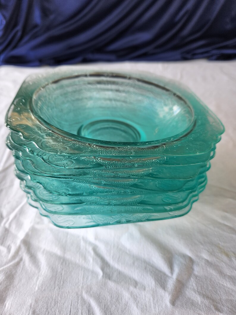 Madrid Recollection Set of 8 Teal Glass Soup Bowls by Indiana Etsy