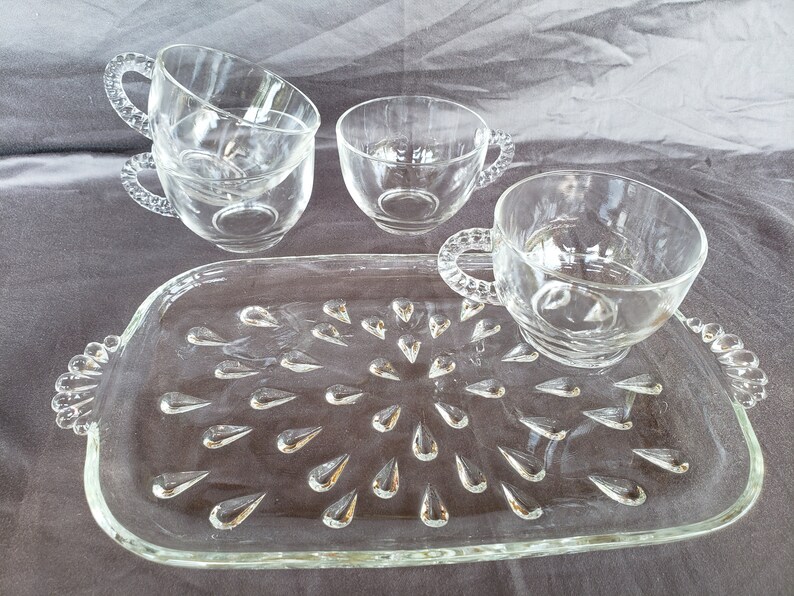 Mid Century Glass Snack Trays and Cups Set of 4 by Hazel Atlas Etsy