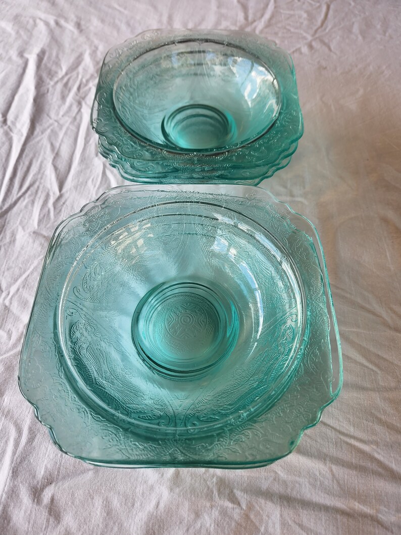 Madrid Recollection Set of 8 Teal Glass Soup Bowls by Indiana Etsy