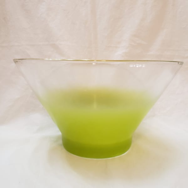 Blendo Serving Bowl Or Punch Bowl Lime Green Ombre With Gold Rim by West Virginia Glass Mid Century