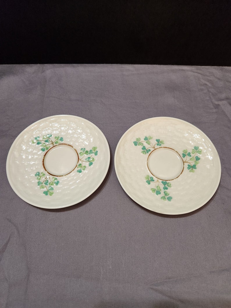 Belleek Pottery Ireland, Shamrock Basketweave 0857 Third Generation Set
