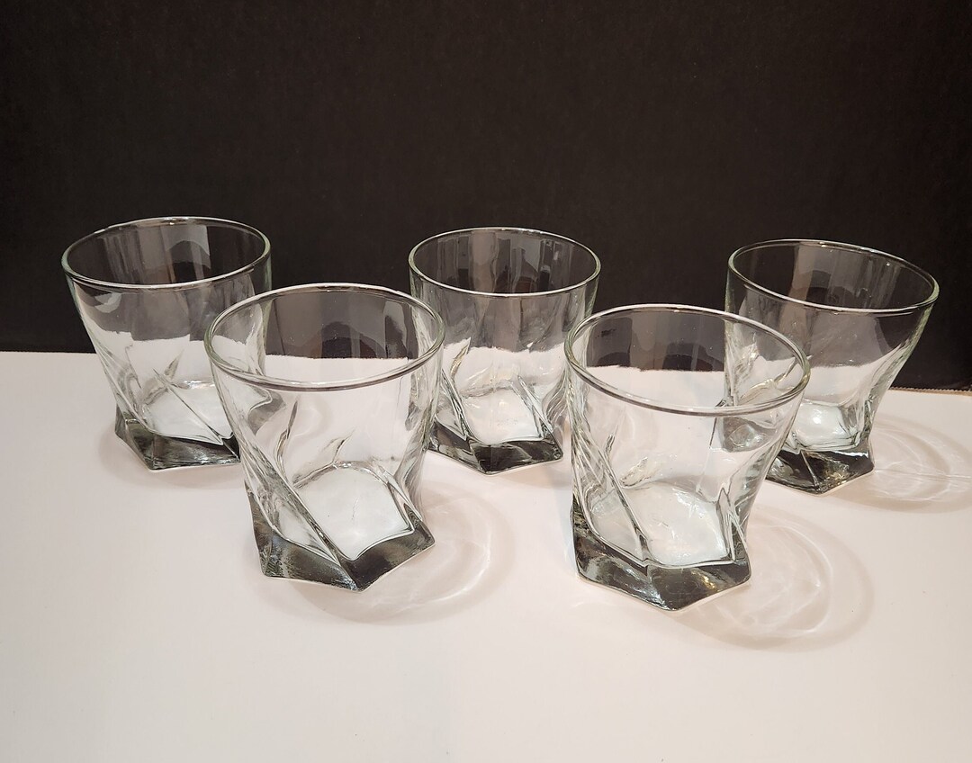 Set of 5 Twisted Clear Glass Whiskey Rocks Glasses With Six Sided ...