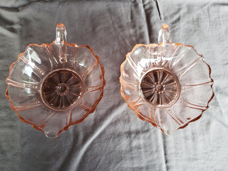 Pink Depression Glass Heart Bowls Oyster and Pearl Pattern Set Etsy