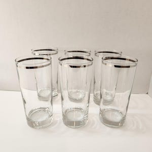 Vintage Platinum Trim Highball Glasses / Tumblers Set Of 6 - Dorothy Thorpe Style - MCM Barware
