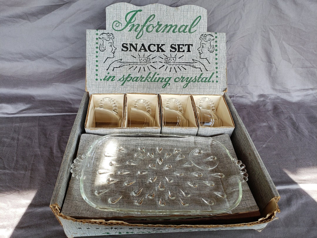 Mid Century Glass Snack Trays and Cups Set of 4 by Hazel Atlas Etsy