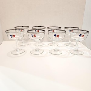 Cristal D'Arques Coupe Cocktail / Champagne Glasses With Platinum Rims Parisienne Pattern - Made In France - New Old Stock