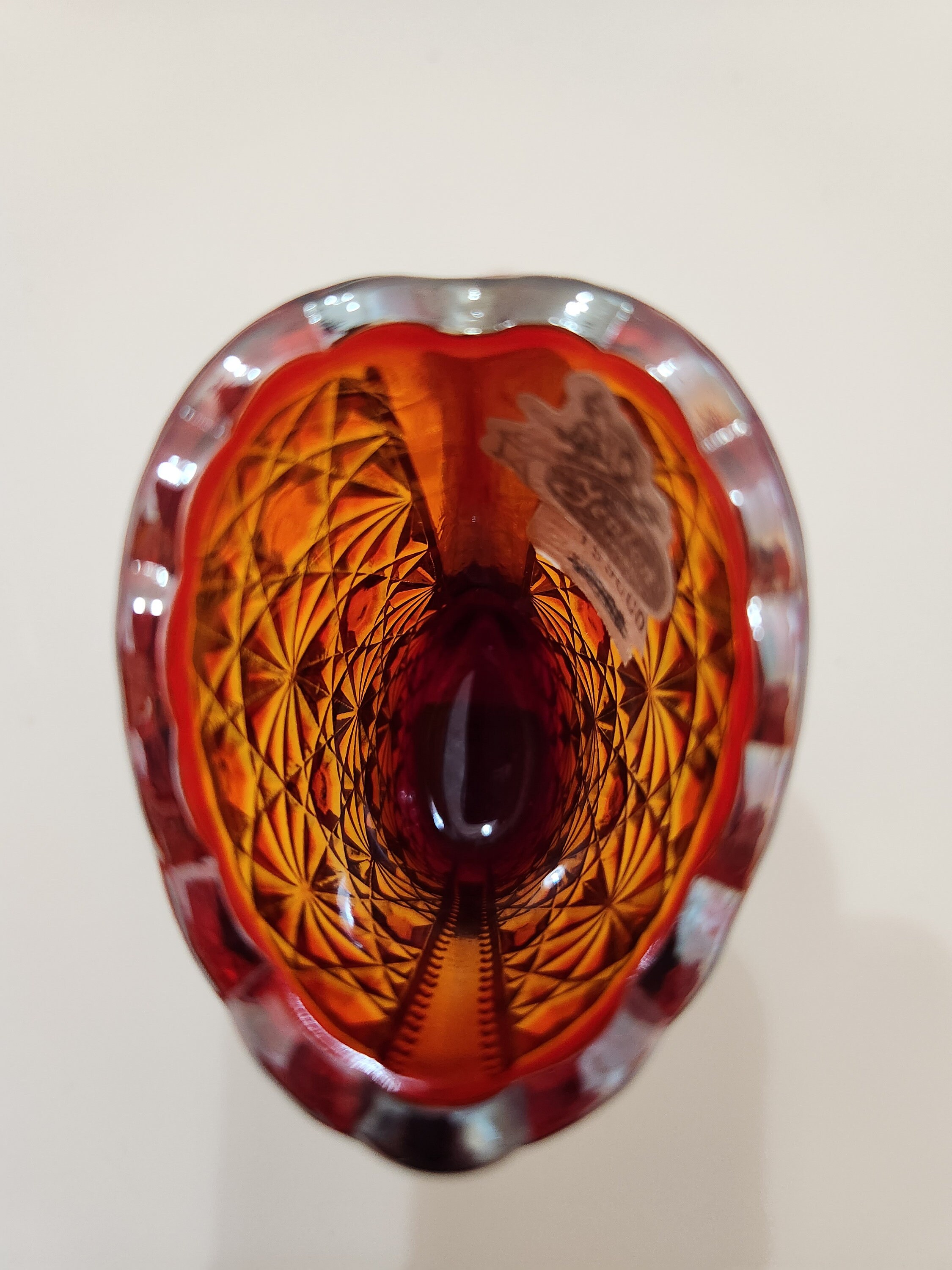 Fenton Art Glass Boot / Shoe Button & Daisy Pattern Amberina