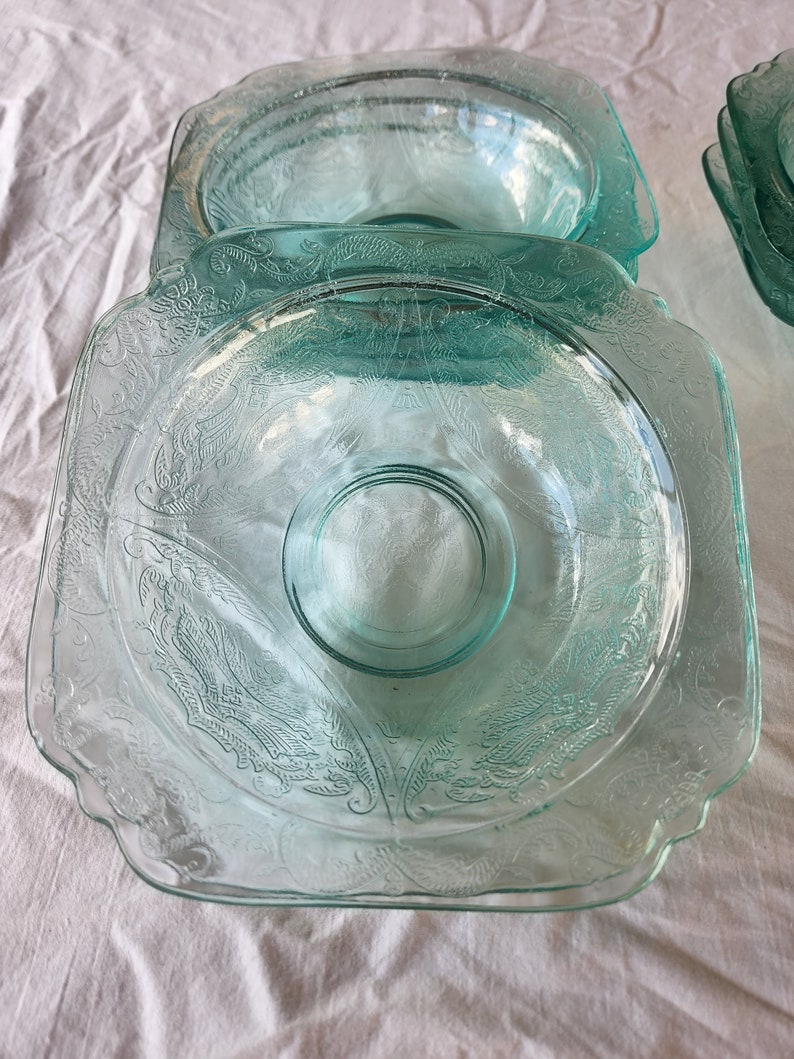 Madrid Recollection Set of 8 Teal Glass Soup Bowls by Indiana Etsy