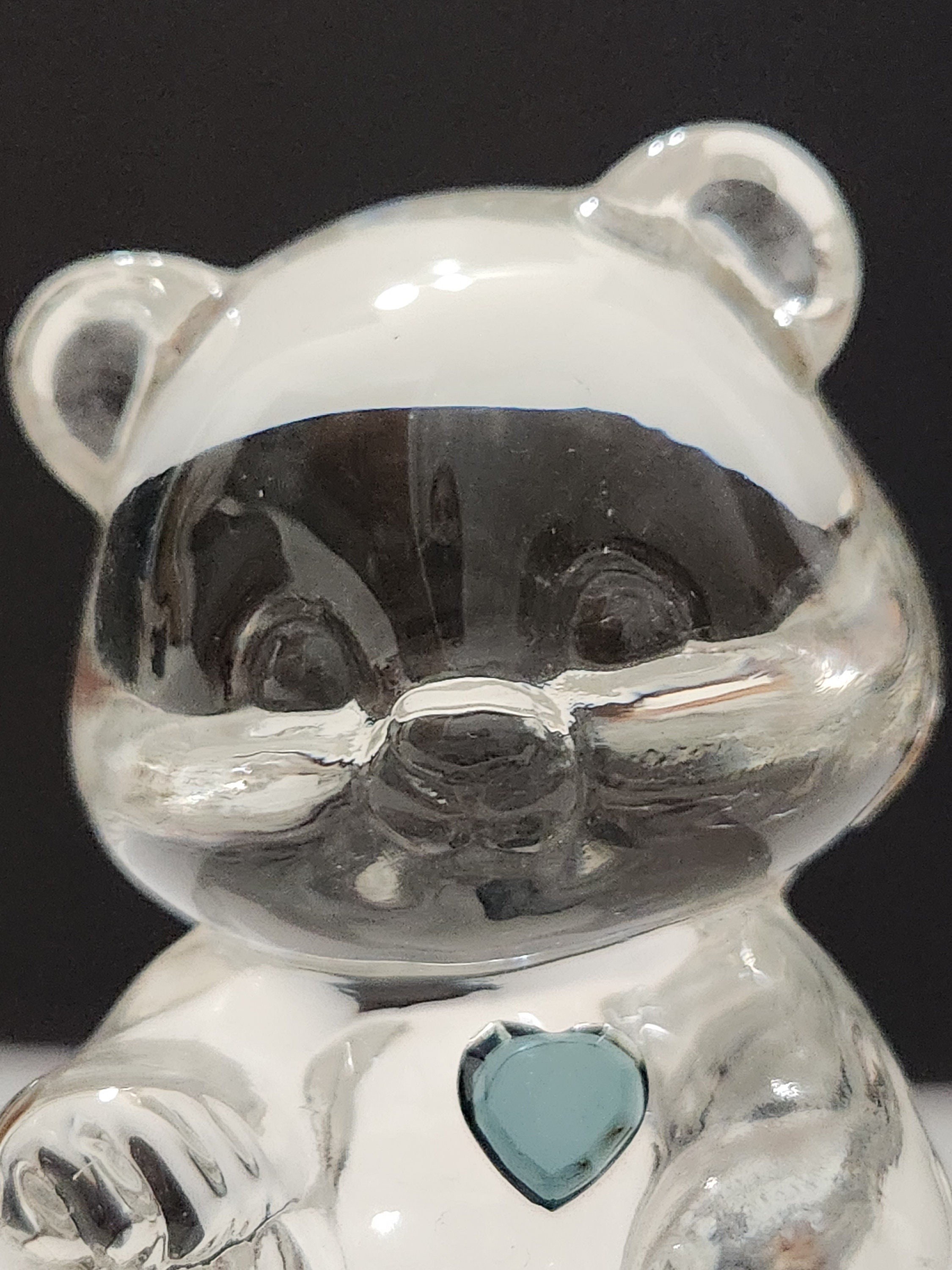 Fenton Art Glass December Birthstone Bear Figure, Blue Ziron Heart