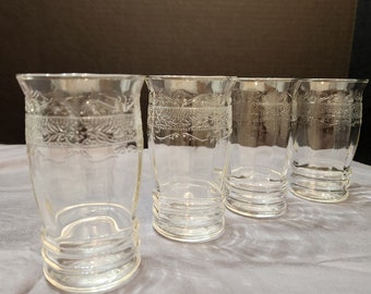 Vintage Macbeth-Evans Stippled Rose Band Depression Glass Tumblers, Set of 4