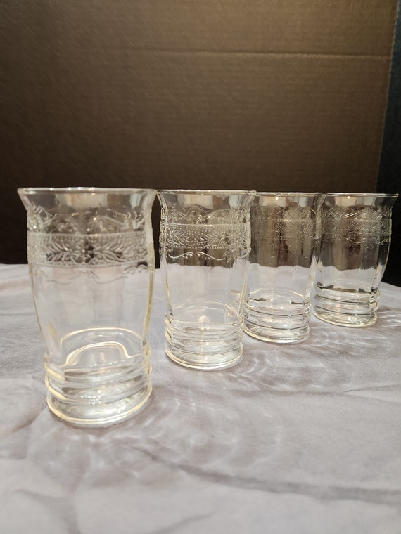 Vintage Macbeth-Evans Stippled Rose Band Depression Glass Tumblers, Set of 4
