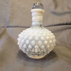 French Opalescent Hobnail Perfume/ Cologne Bottle with Stopper by Fenton for Wrisley
