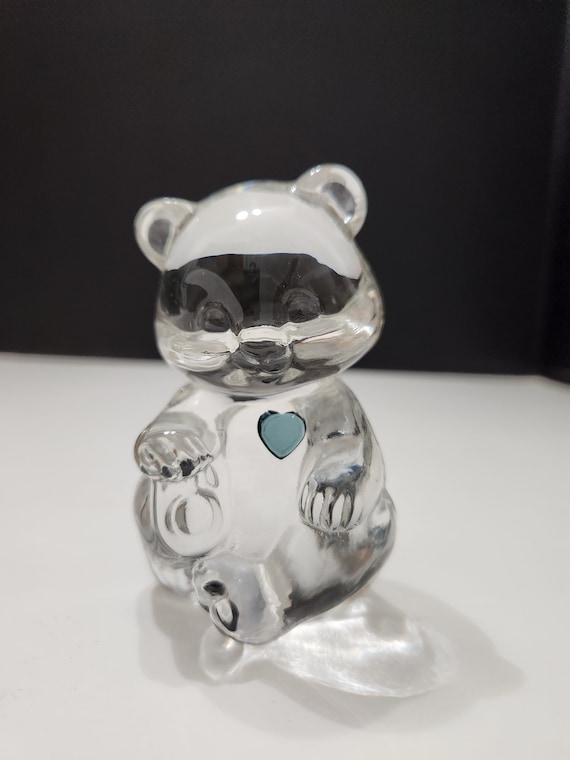 Fenton Art Glass December Birthstone Bear Figure, Blue Ziron Heart