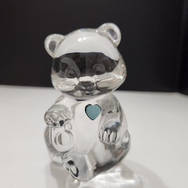 Fenton Art Glass December Birthstone Bear Figure, Blue Ziron Heart, 1980s