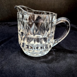 Jeanette Windsor Pattern Clear Depression Glass 16 oz. Small Pitcher, Geometric Diamond Patterned Glass