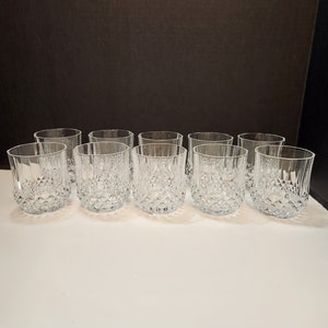 Cristal D'Arques Longchamp Pattern Crystal Double Old Fashioned Liquor Glasses Set Of 10, Crystal Barware
