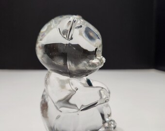 Fenton Art Glass December Birthstone Bear Figure, Blue Ziron Heart