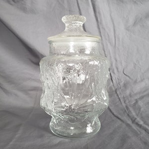 Up to 9 Vintage Clear Glass Storage Canister Jars W Lids: 4” Tall Jar ~6” w  lids
